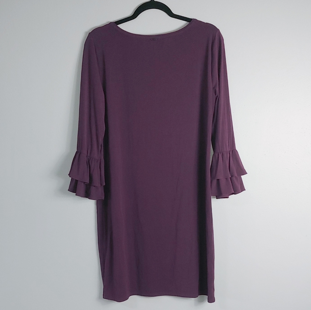 L White House Black Market Tiered Sleeve Plum Knit Dress - Picture 3 of 6